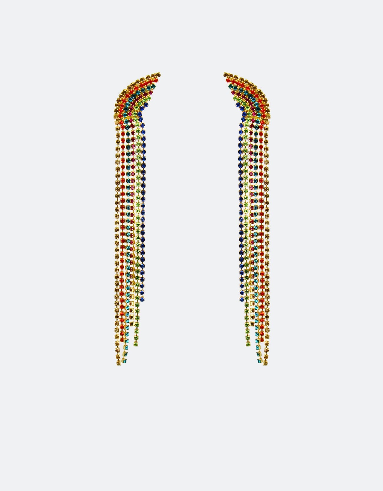 Selene Crystal Hope handmade gold drop earrings with cascading crystal strands – playful yet elegant jewellery designed to brighten any outfit for parties and celebrations. Free worldwide shipping on orders over £199.