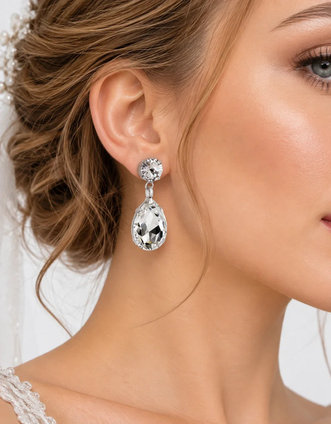 Angelina style crystal earrings a chic and most loved bridal jewellery across uk and europe