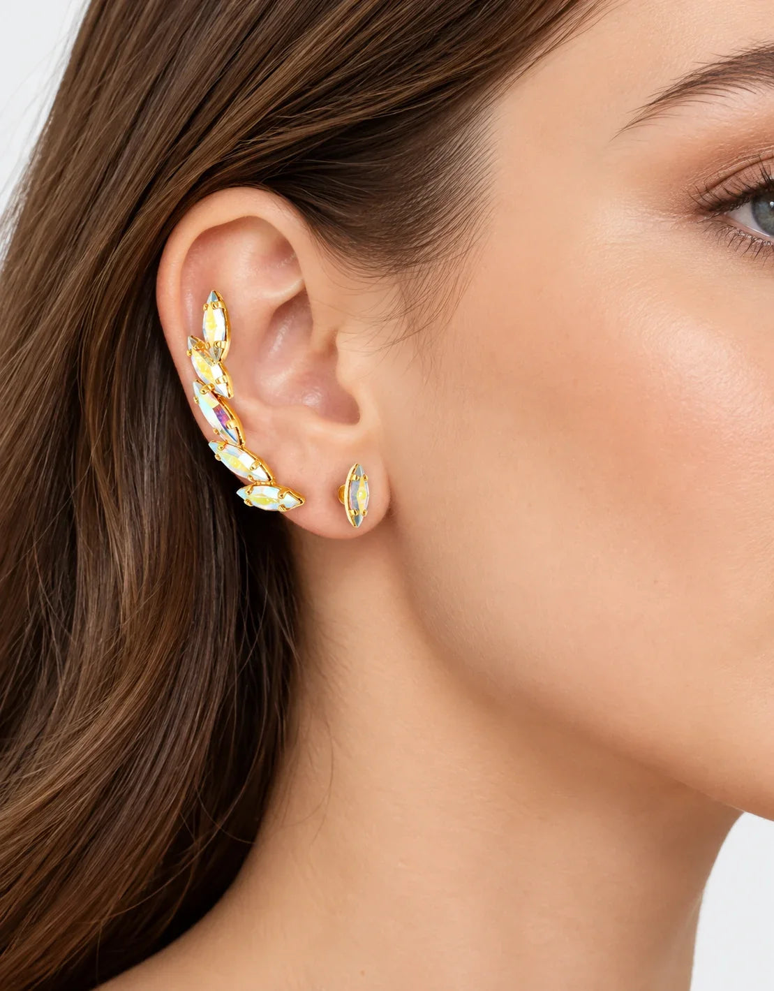 crystal bridal earcuffs and jacket earrings for modern bridal styling and trends