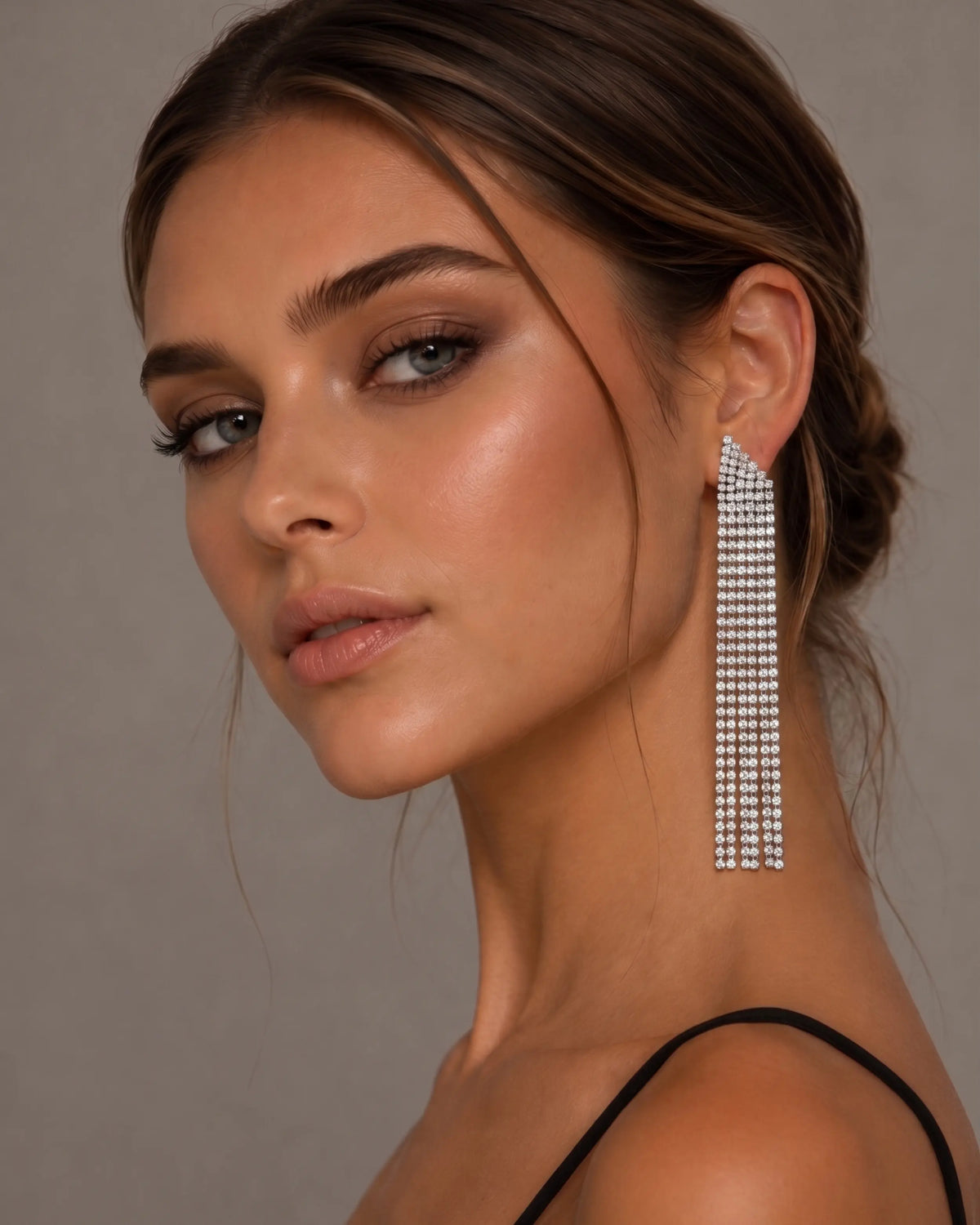 silver dangle crystal earrings for evening parties and cocktail dinners by selene crystal