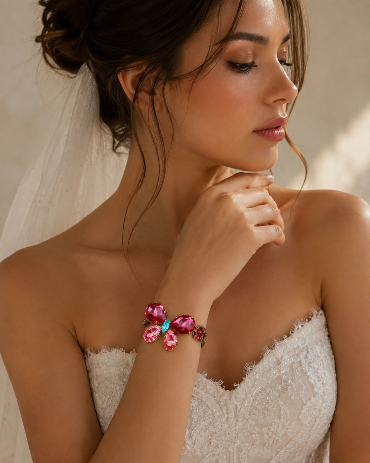 handcrafted crystal bracelet in vintage style perfect for bridal jewellery and high end gala events