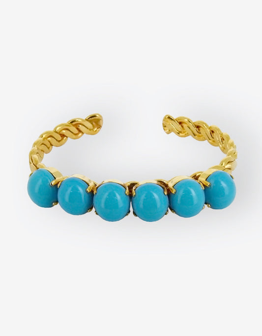 amy stone bracelet with blue vintage stones handcrafted on a golden band