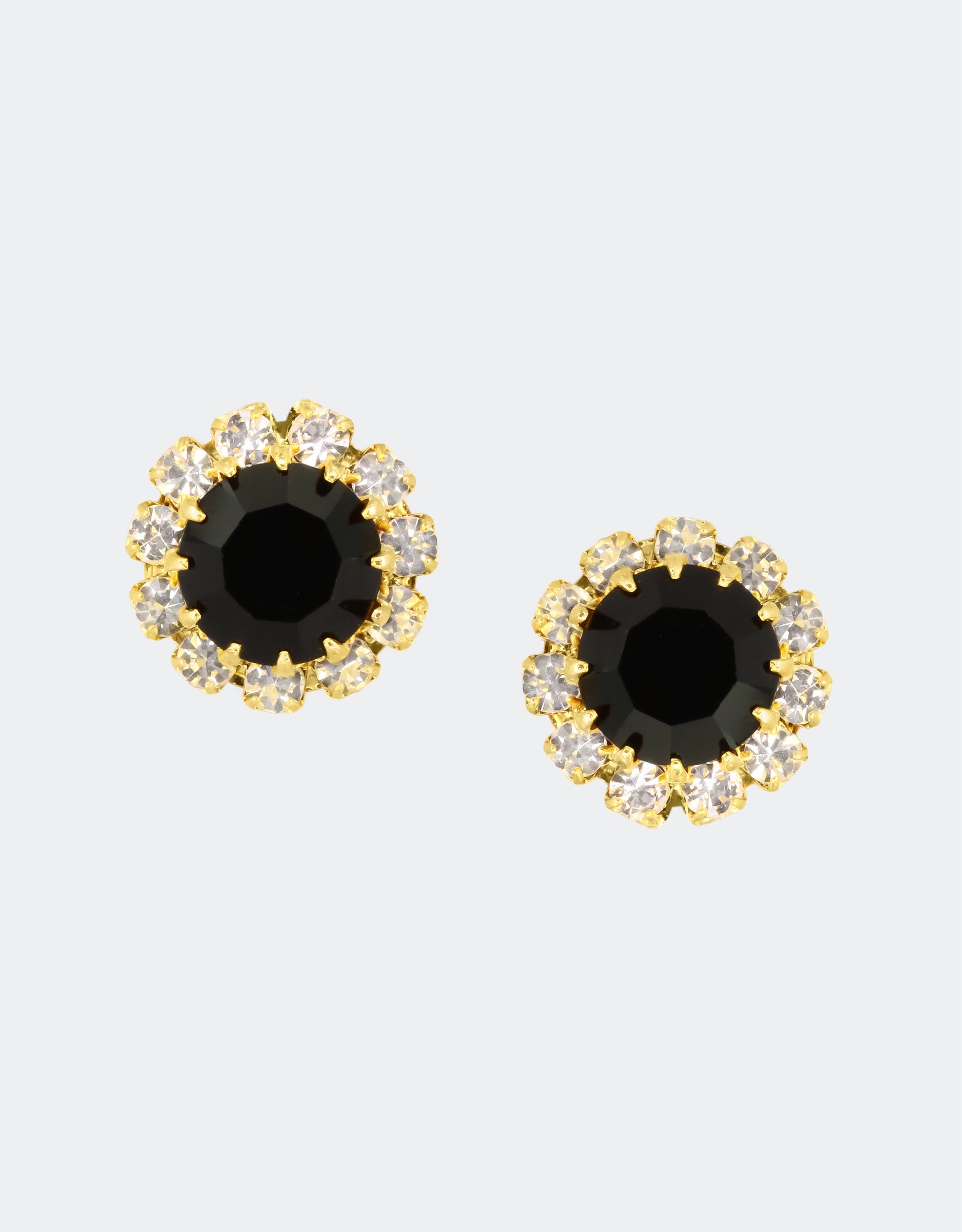 black crystal studs with gold plating