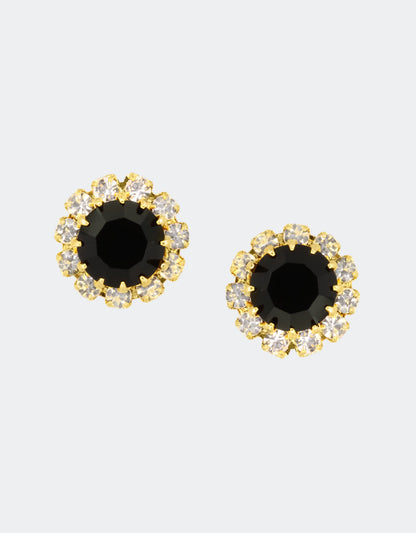 black crystal studs with gold plating