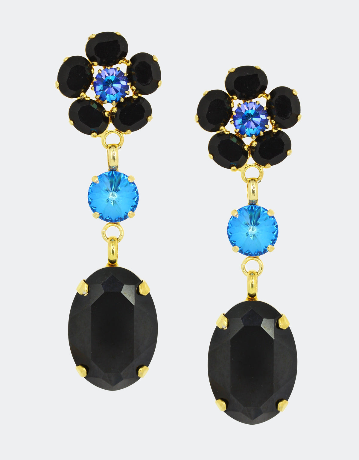 selene crystal black floral crystal earrings, cocktail jewellery 