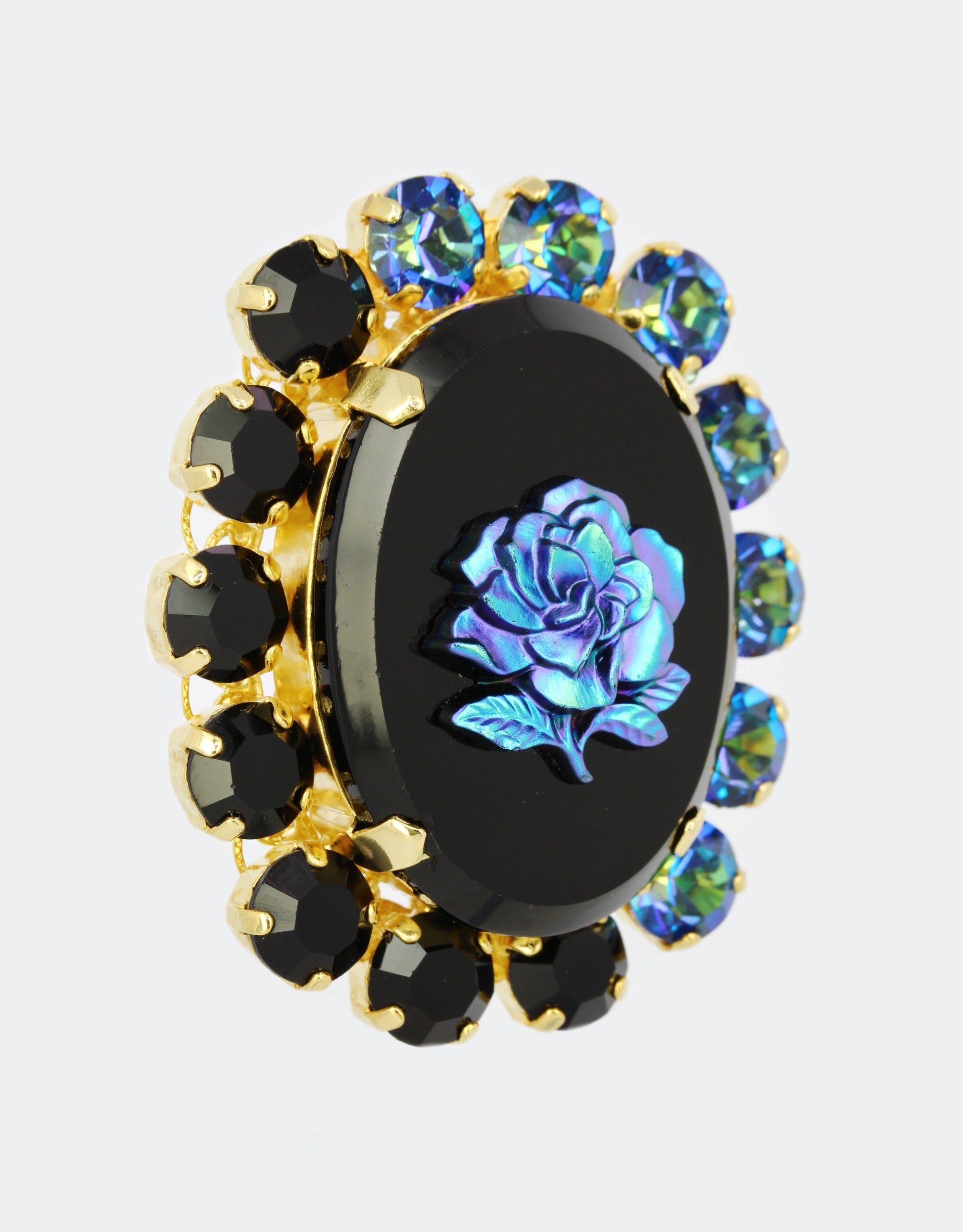 blue rose with black crystal lapel pins for cocktail events