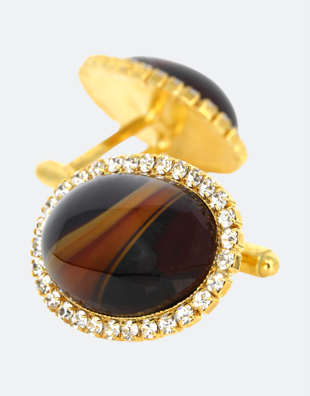 brown tiger eye stone cufflinks with golden plated pin
