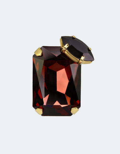 burgandy crystal ring with black crystal mounted on top is a luxury designer jewellery by selene crystal