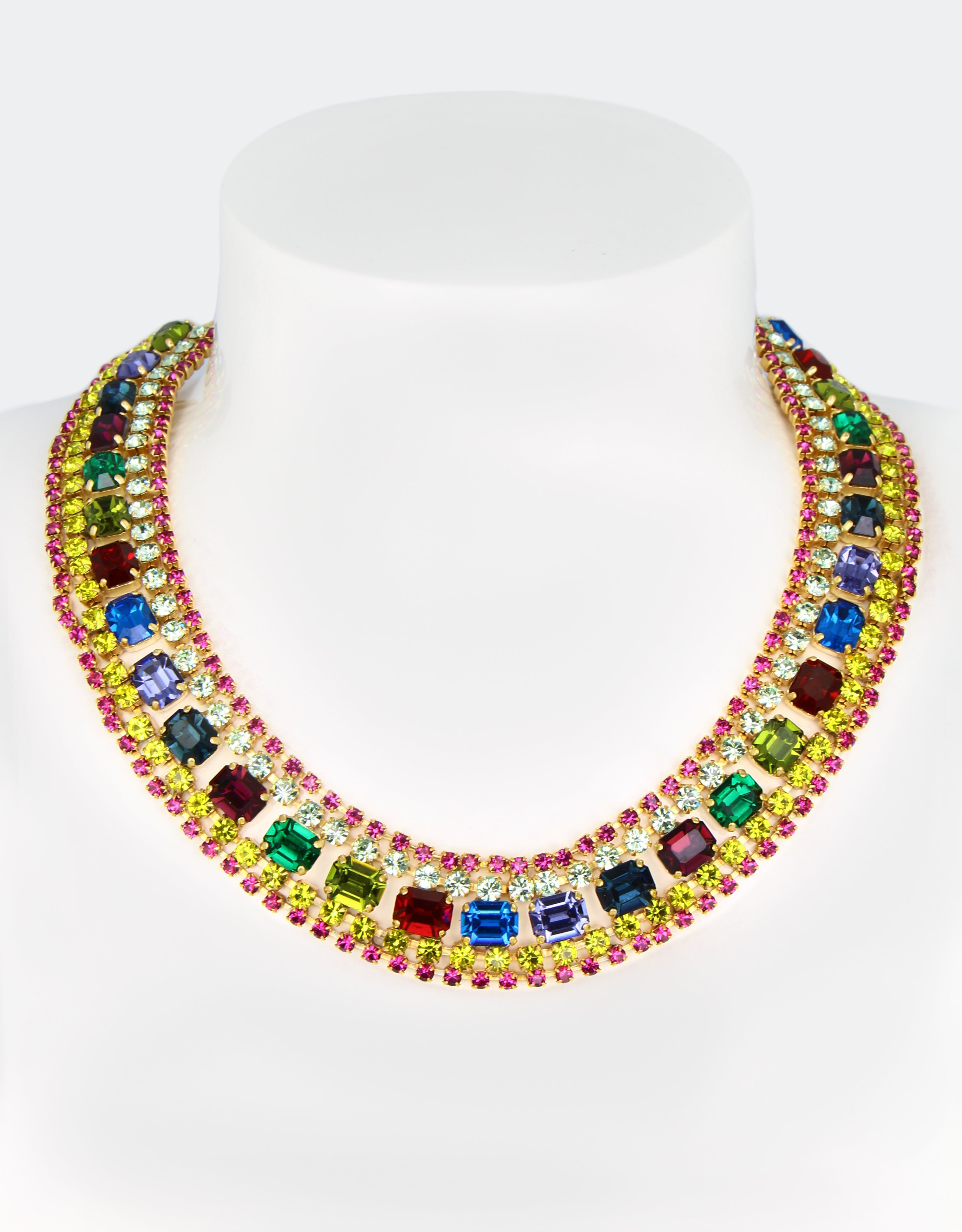 selene crystal chloe crystal necklace with multicolour crystals designerd as royal collar necklace for women