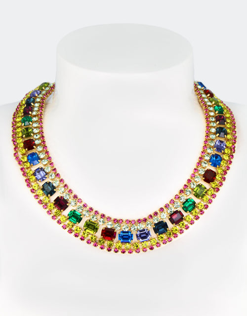 selene crystal chloe crystal necklace with multicolour crystals designerd as royal collar necklace for women