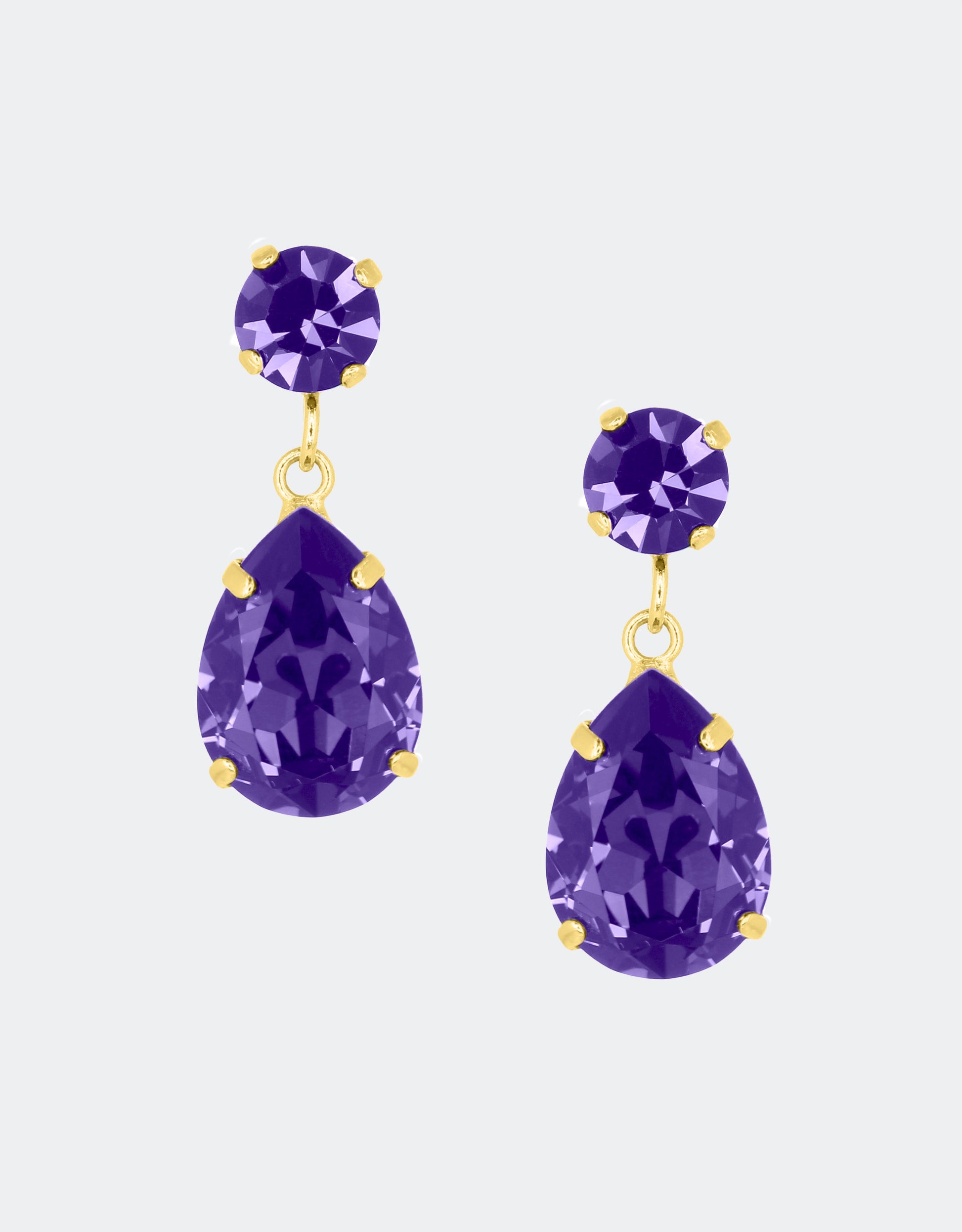 crystal earrings with dangle design in purple colour