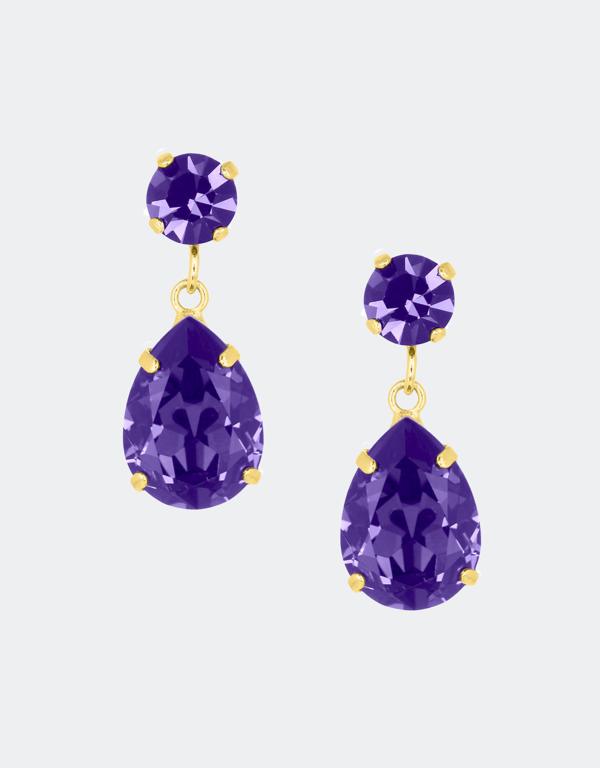 crystal earrings with dangle design in purple colour