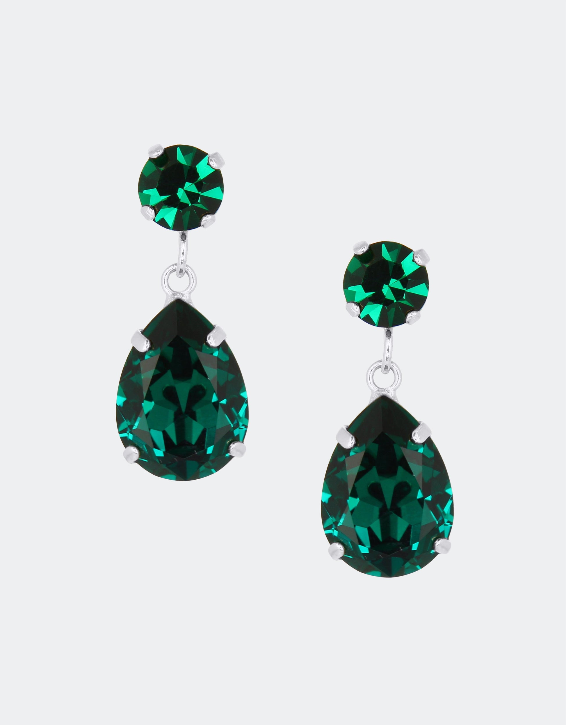 dangle earrings with emerald crystal and silver plating