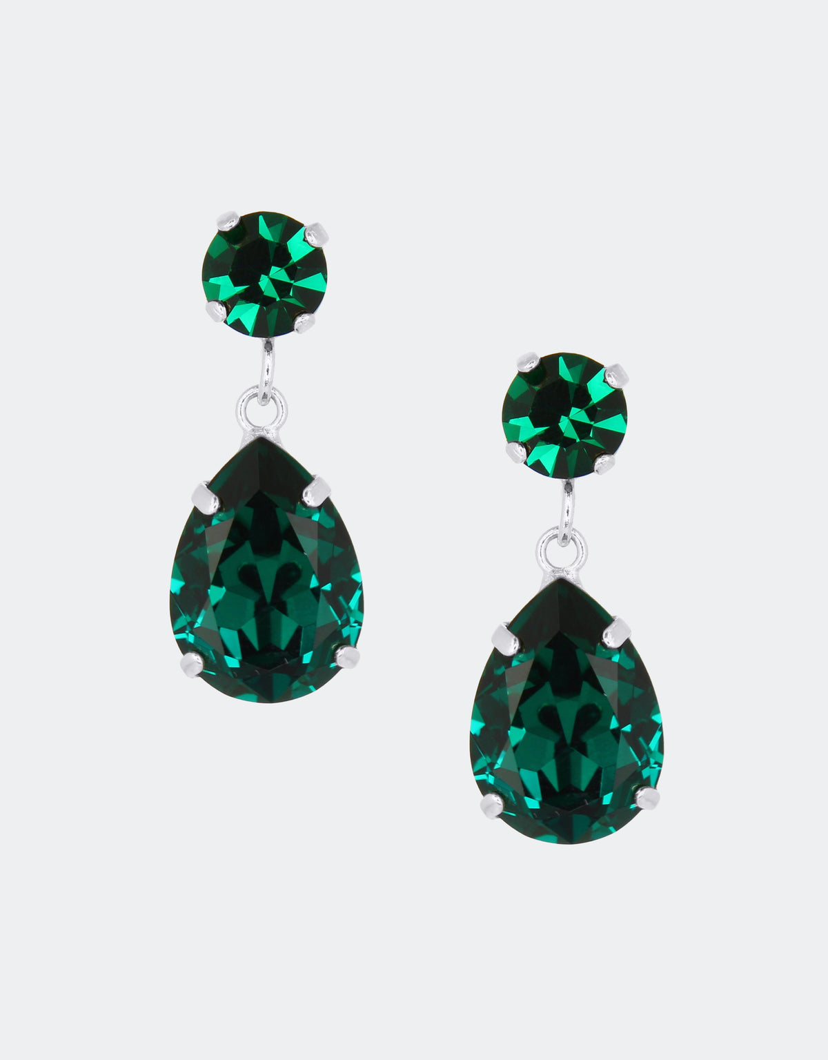 dangle earrings with emerald crystal and silver plating