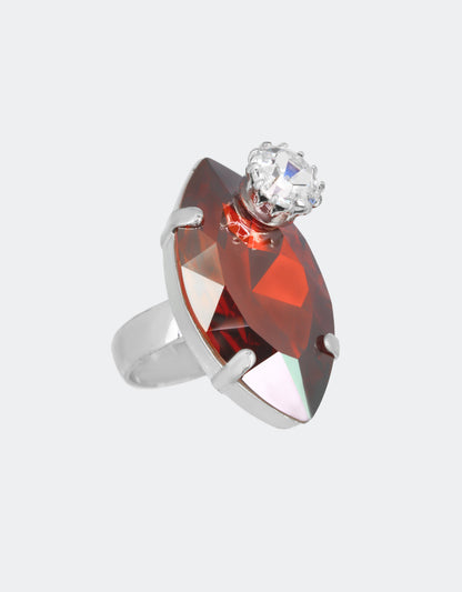 ring with small crystal on top and silver plated adjustable band a fine european jewellery design
