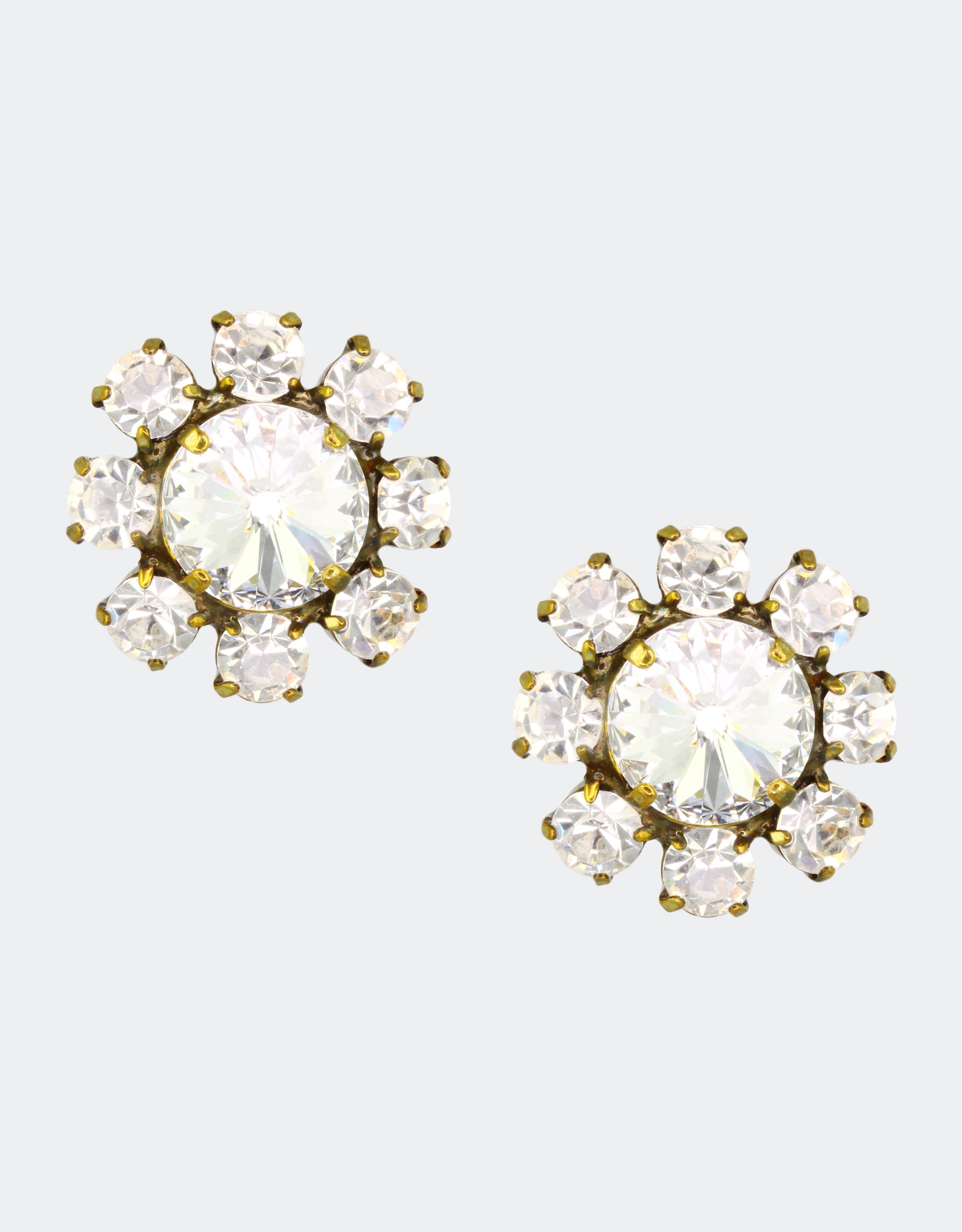 floral crystal earrings in stud form with simple design 