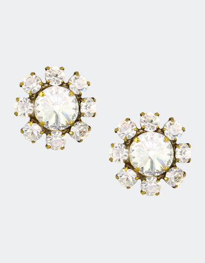 floral crystal earrings in stud form with simple design 