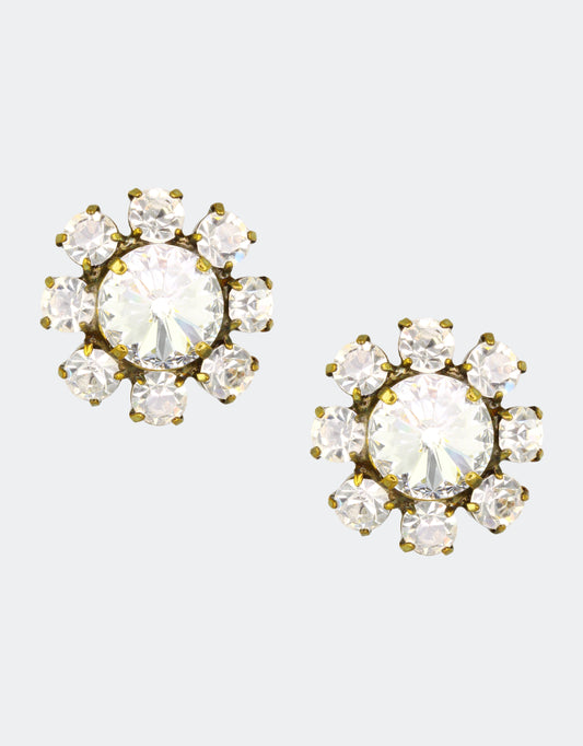 floral crystal earrings in stud form with simple design 
