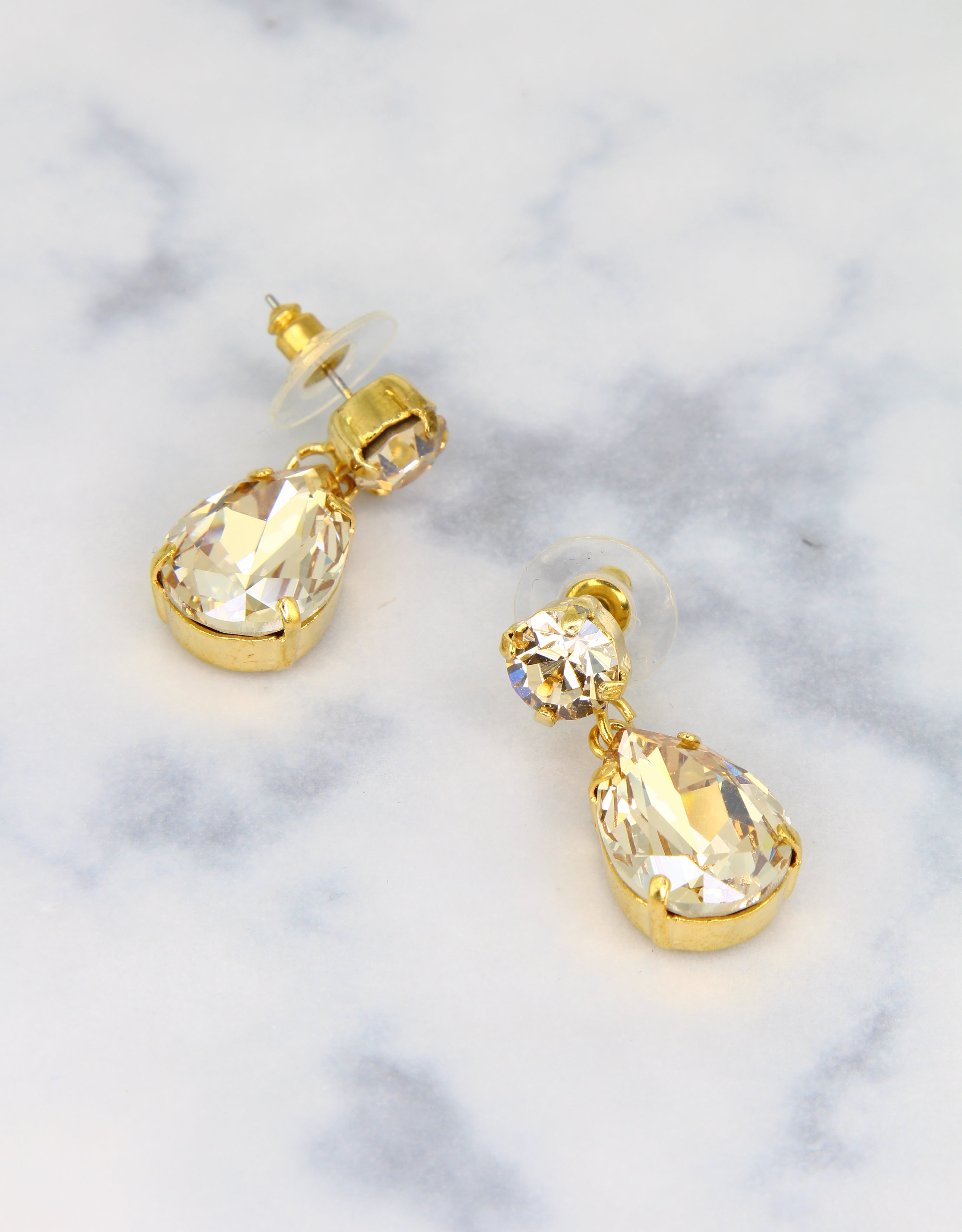 bridal earrings with golden crystal and dangle design