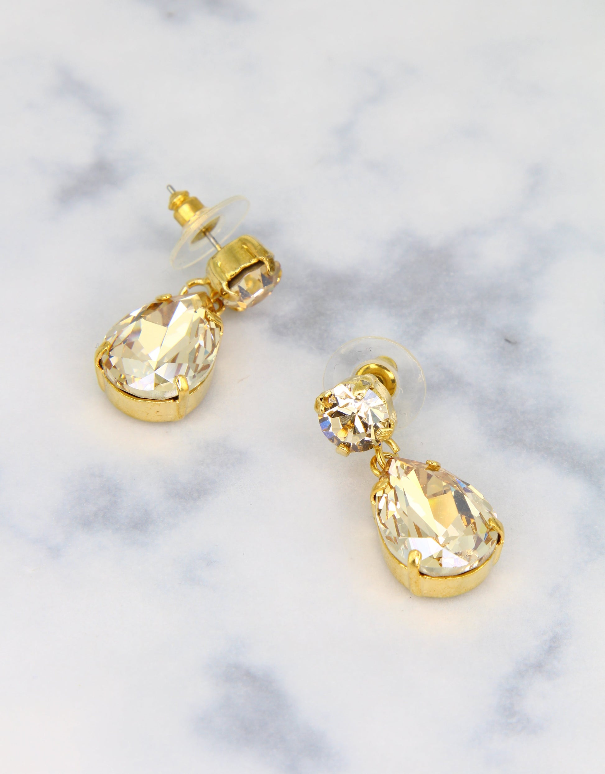 bridal earrings with golden crystal and dangle design