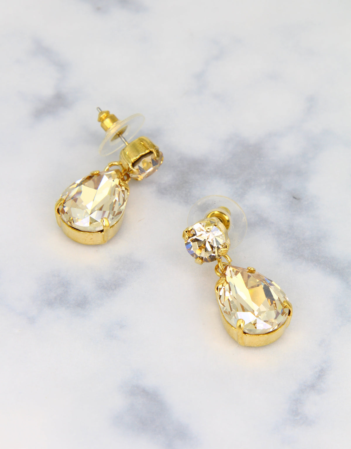 bridal earrings with golden crystal and dangle design