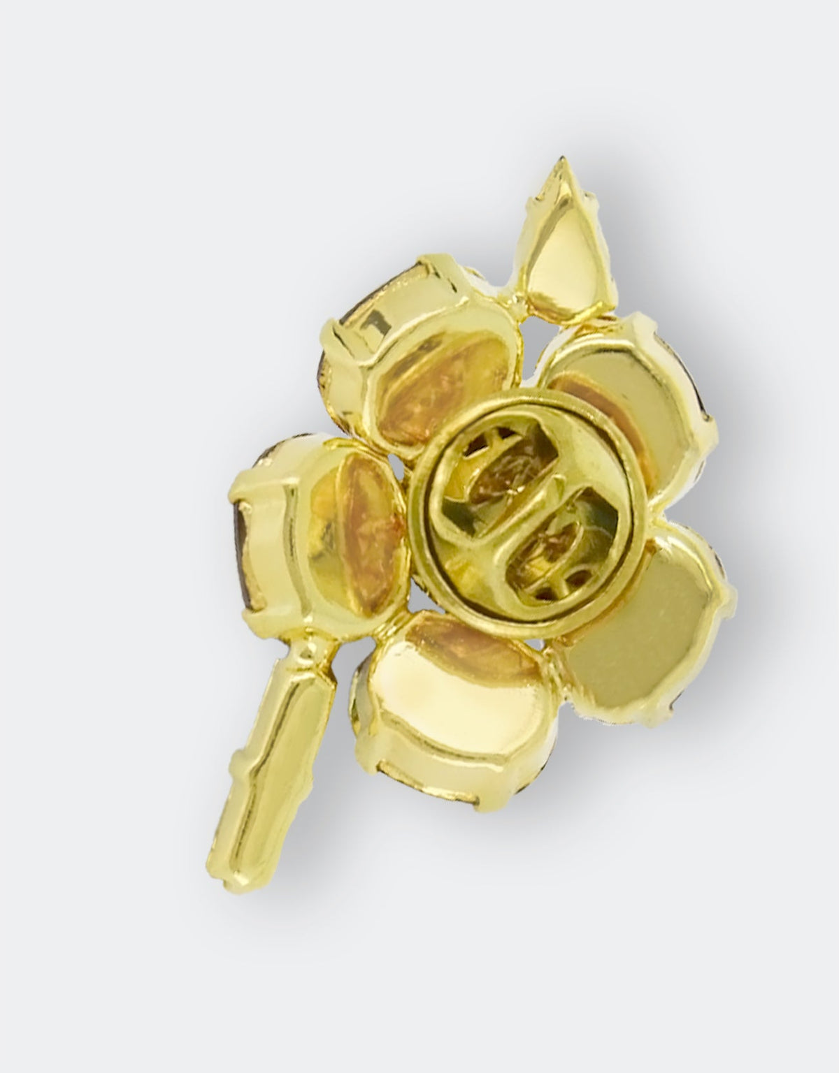 golden crystal lapel pin with flower design handmade jewellery uk