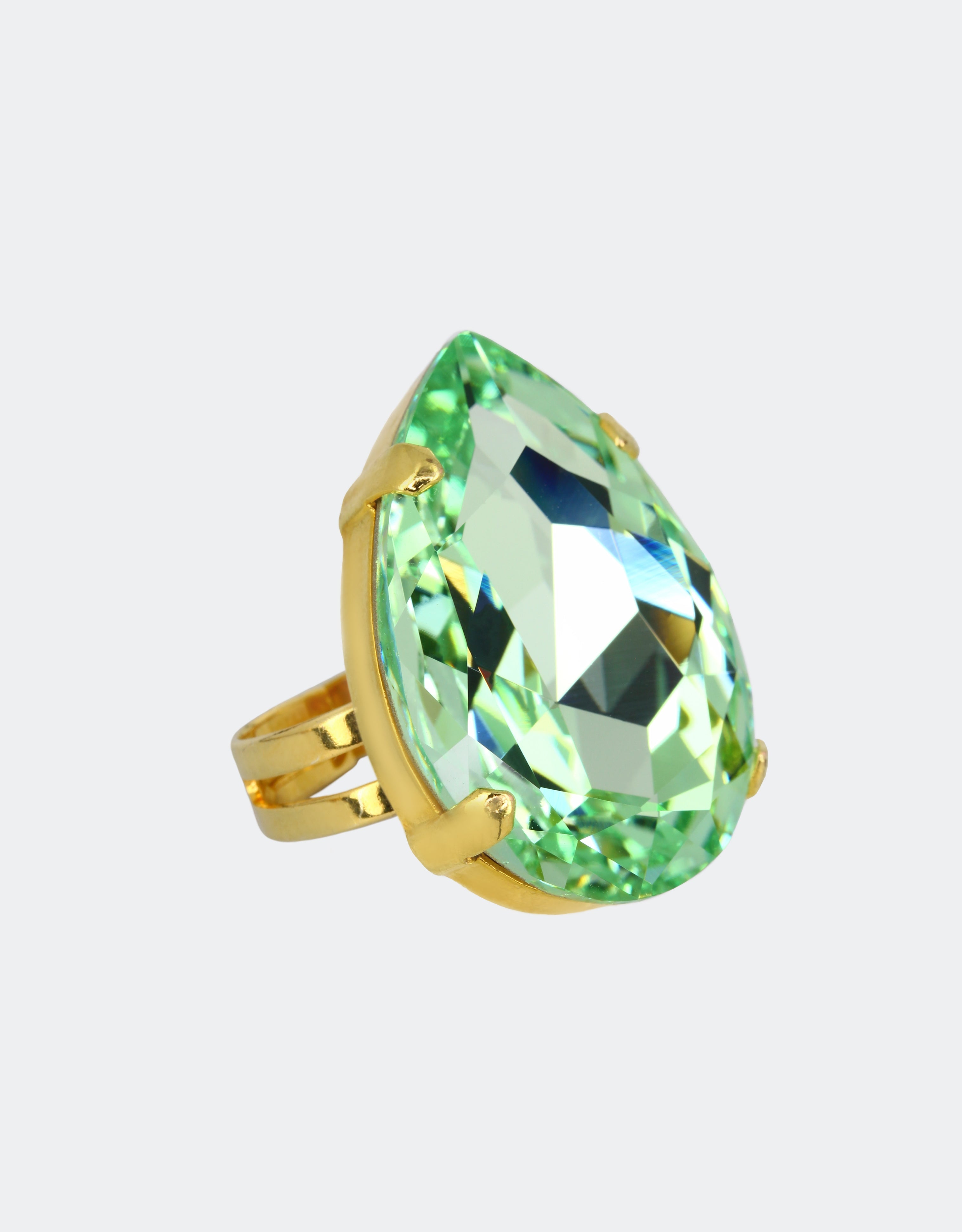 green crystal ring with adjustable band