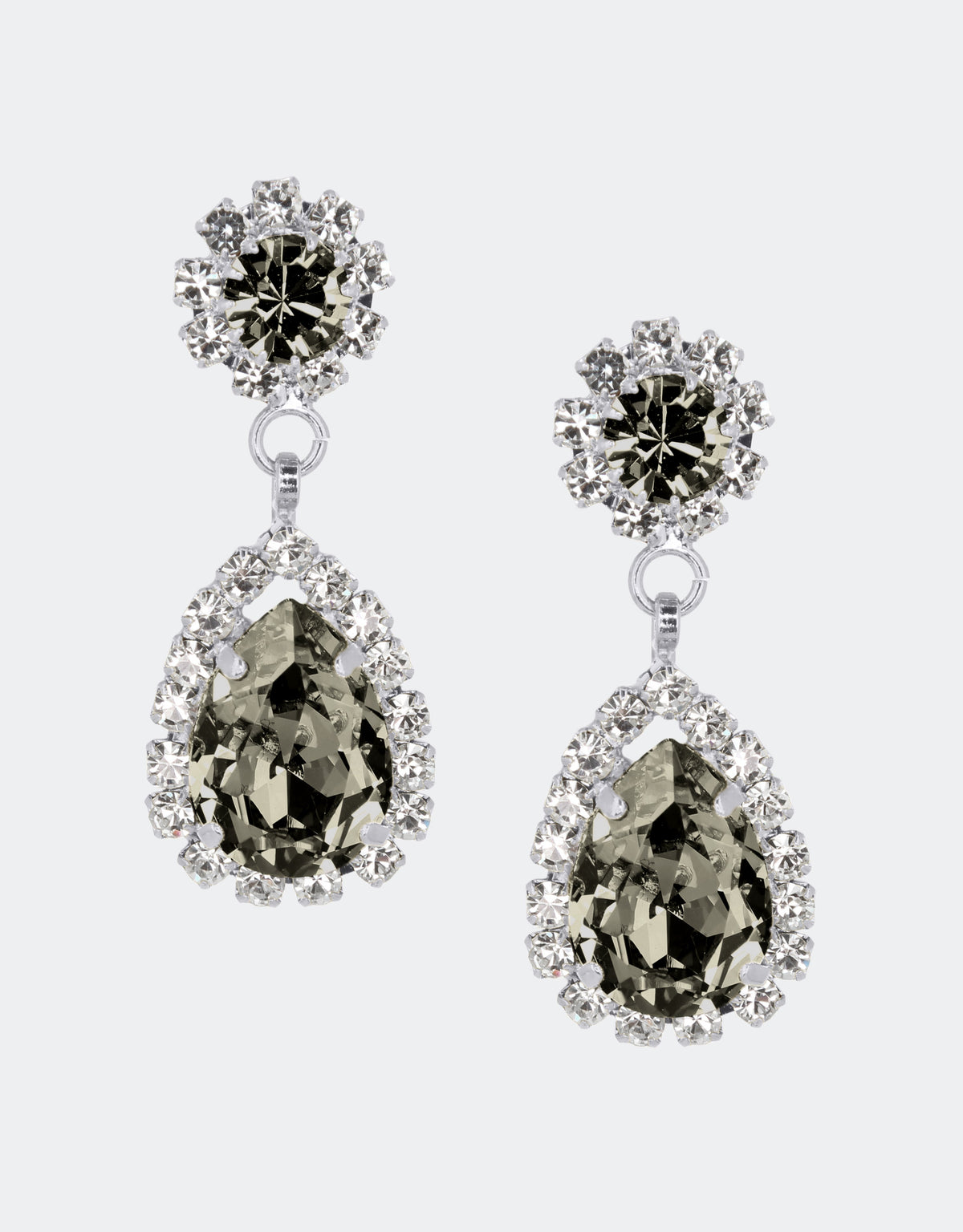 grey drop crystal earrings for evening gala dinners