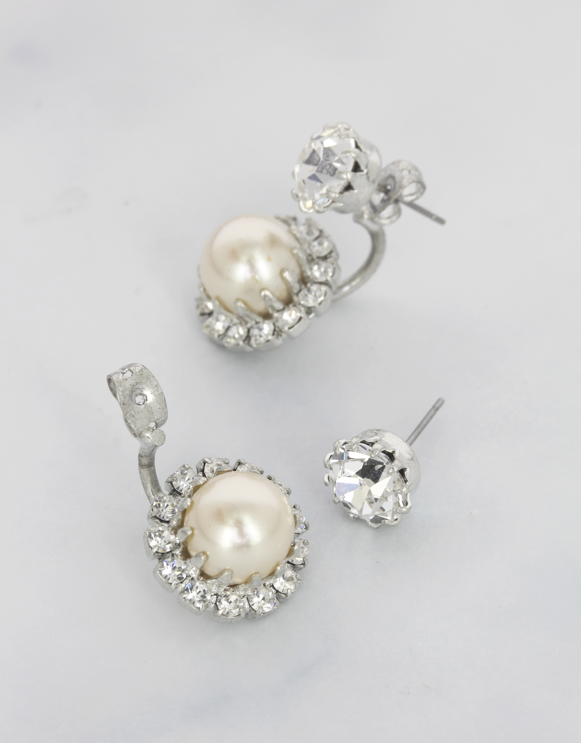 white pearl jacket earrings with rosetta crystal for women