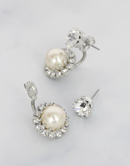 white pearl jacket earrings with rosetta crystal for women