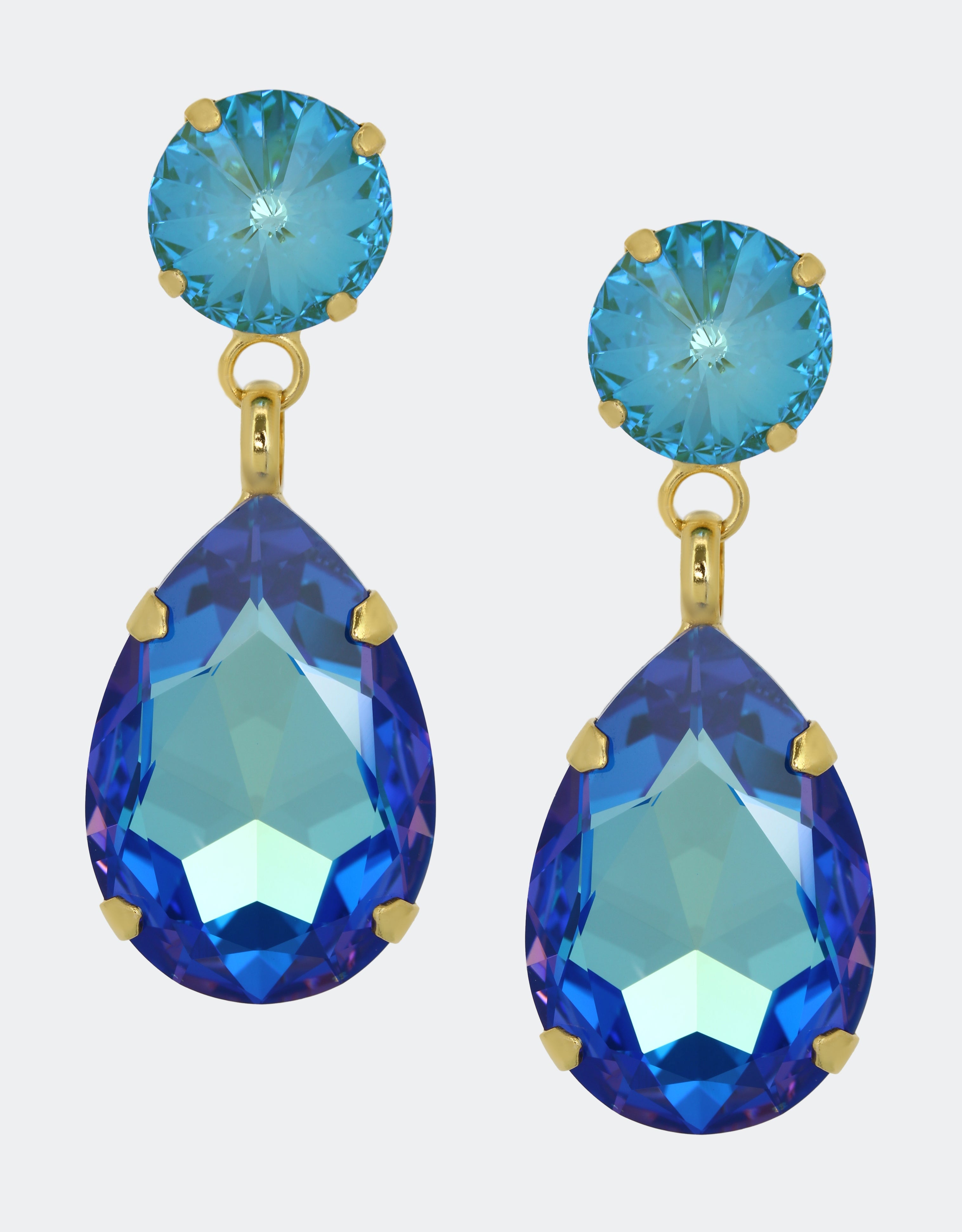 london designed earrings with blue crystal