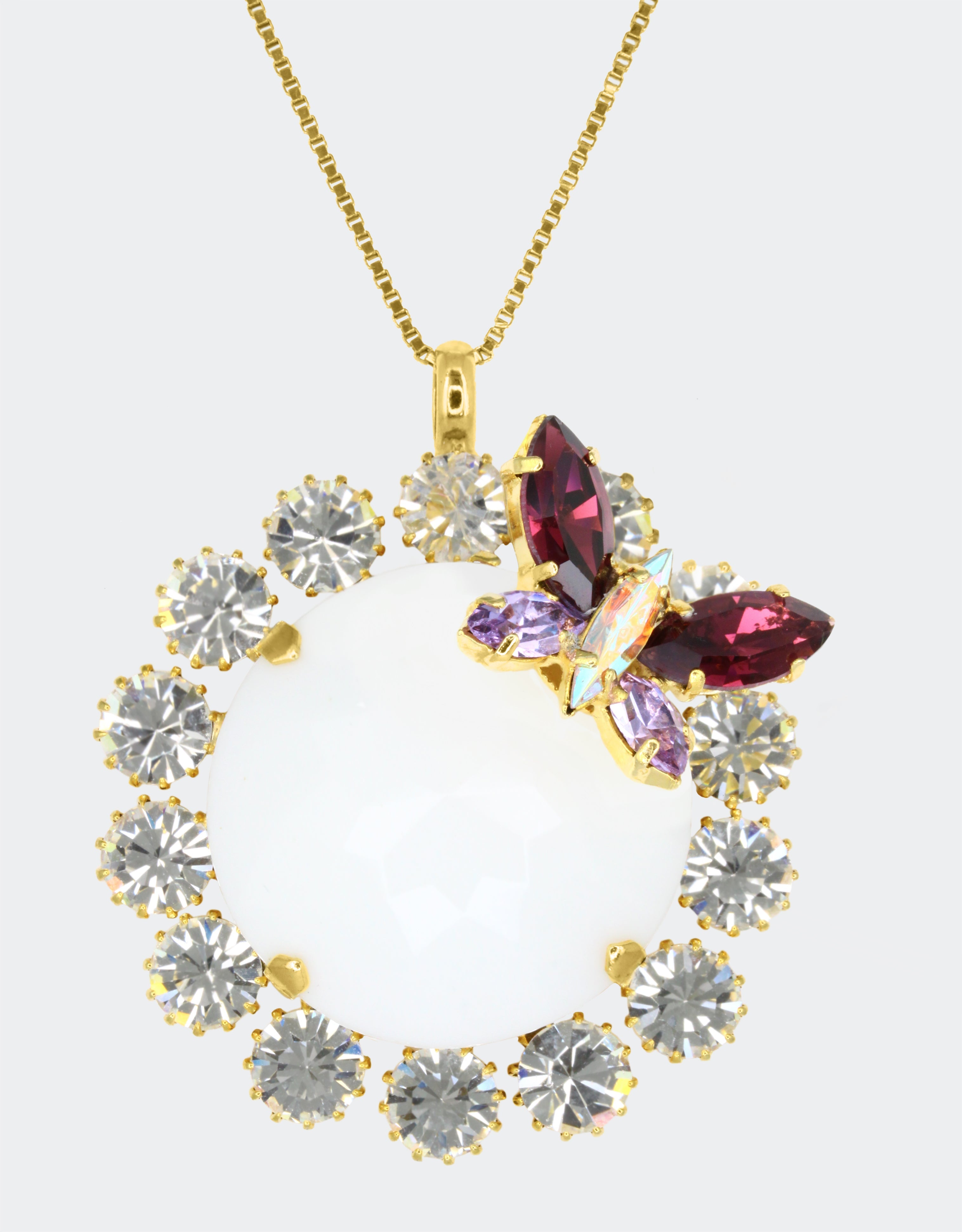 golden long chain crystal pendant necklace, a handcrafted jewellery piece from selene crystal.