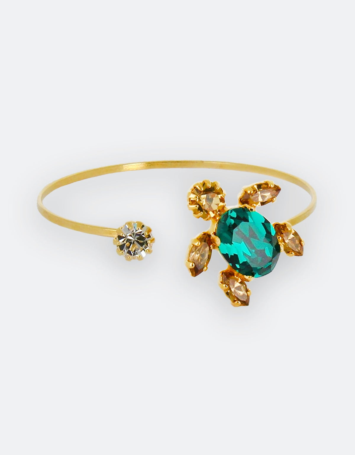 lucky charm turtle crystal bracelet in emerald and golden crystals with adjustable band
