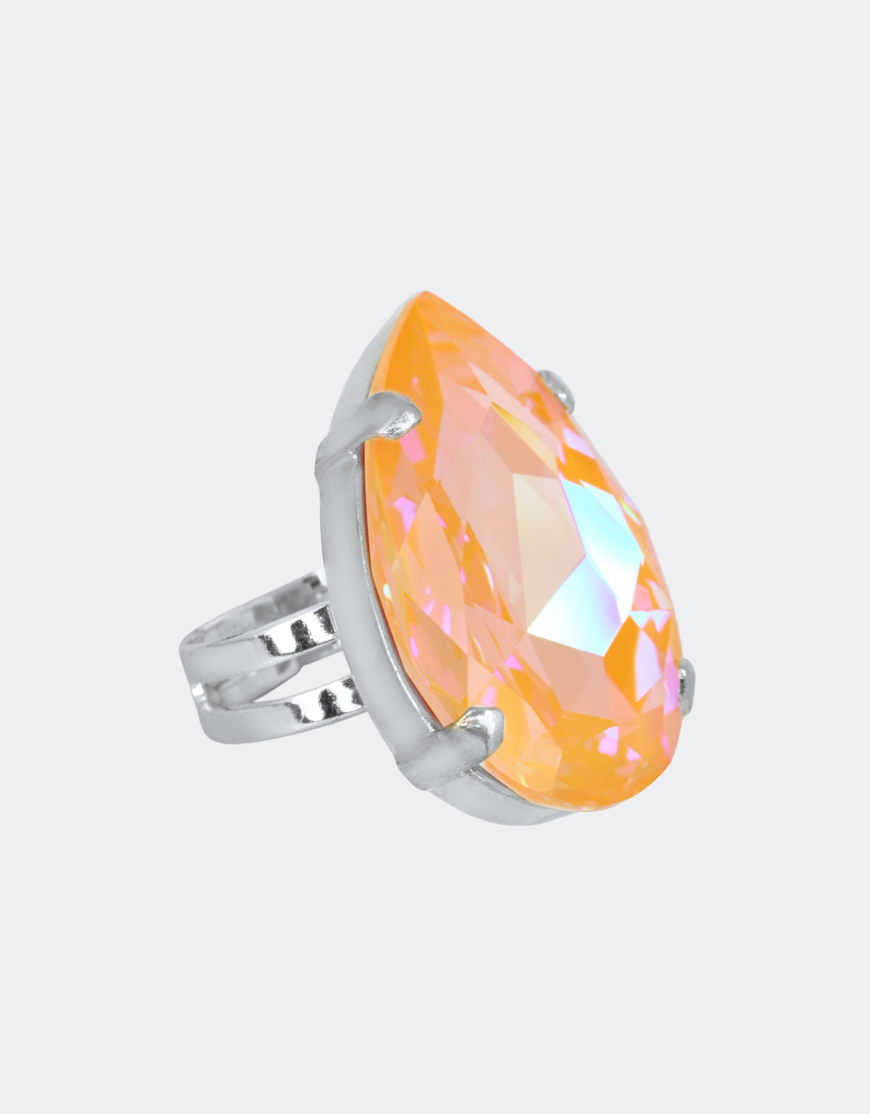 peach colour ring with silver plated adjustable band