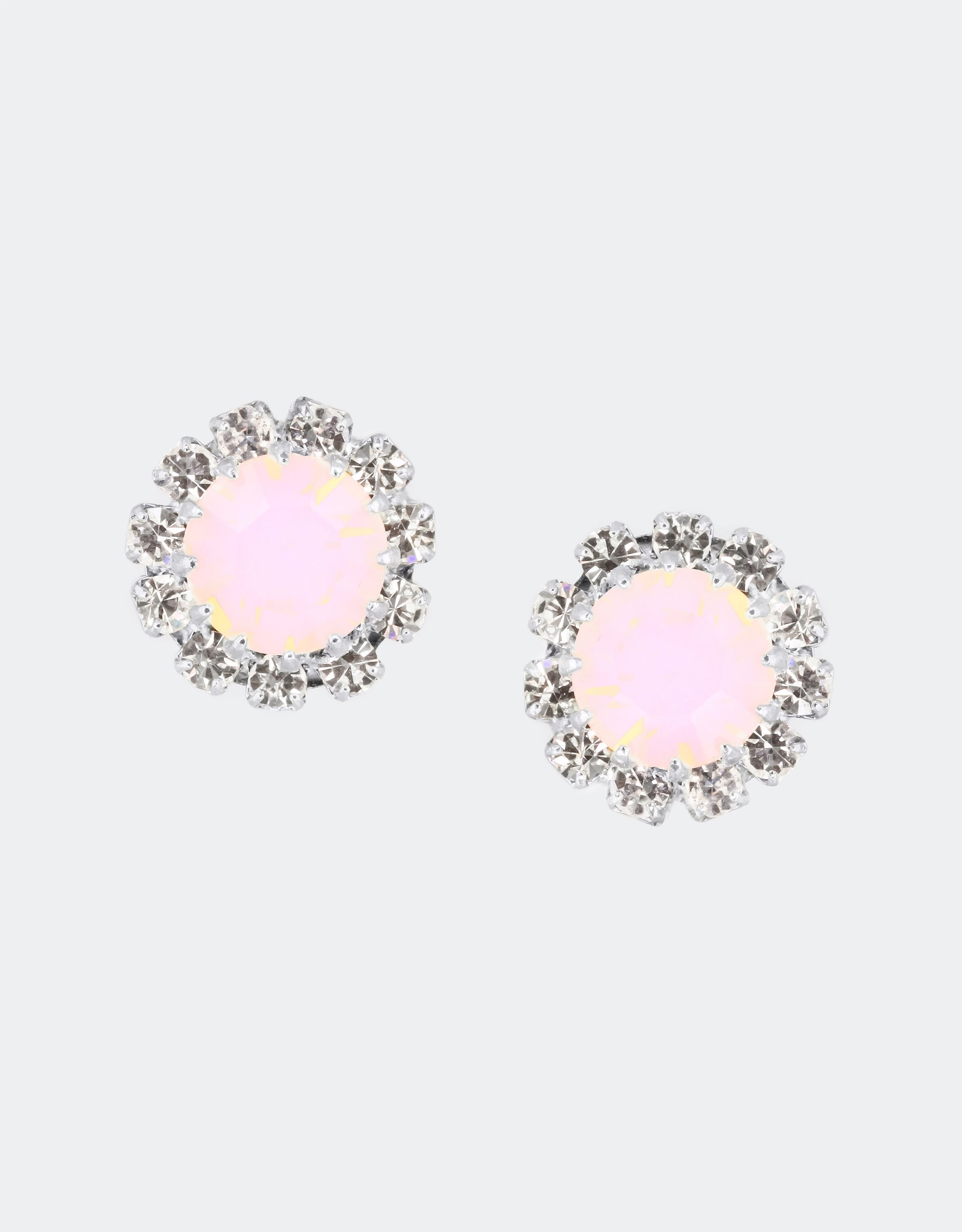 blush pink crystal stud with silver plating