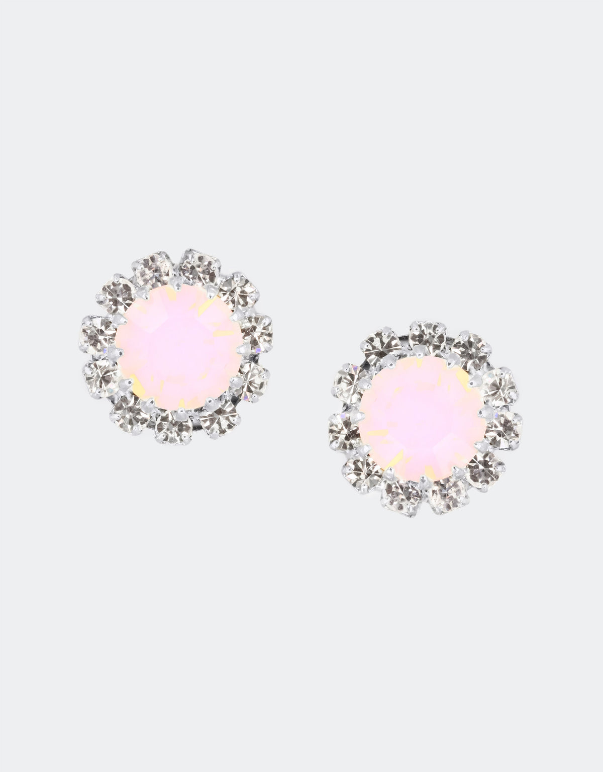 blush pink crystal stud with silver plating