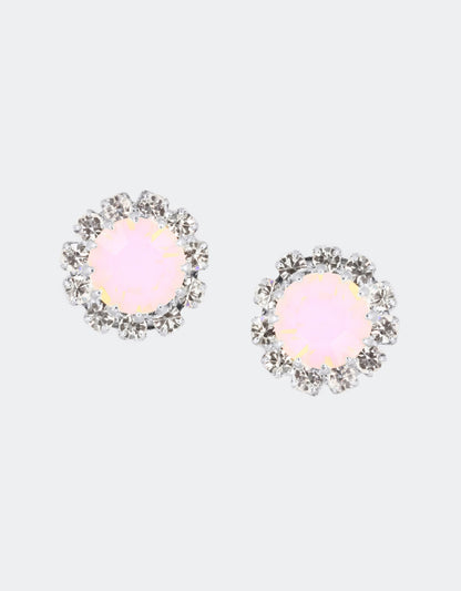 blush pink crystal stud with silver plating