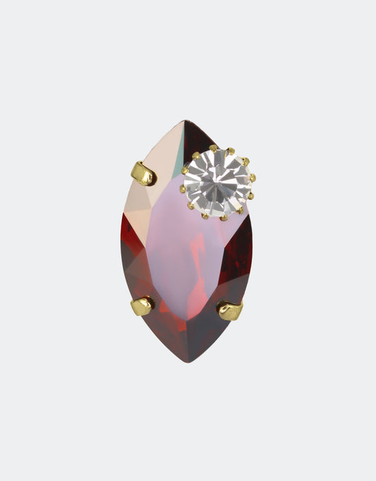 red crystal ring with silver crystal on top a fine cocktail jewellery for women