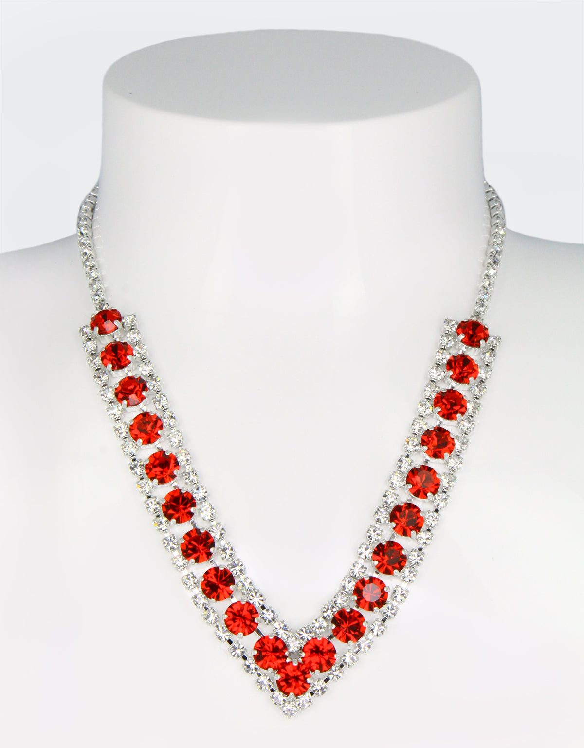 red crystal necklace with silver finish