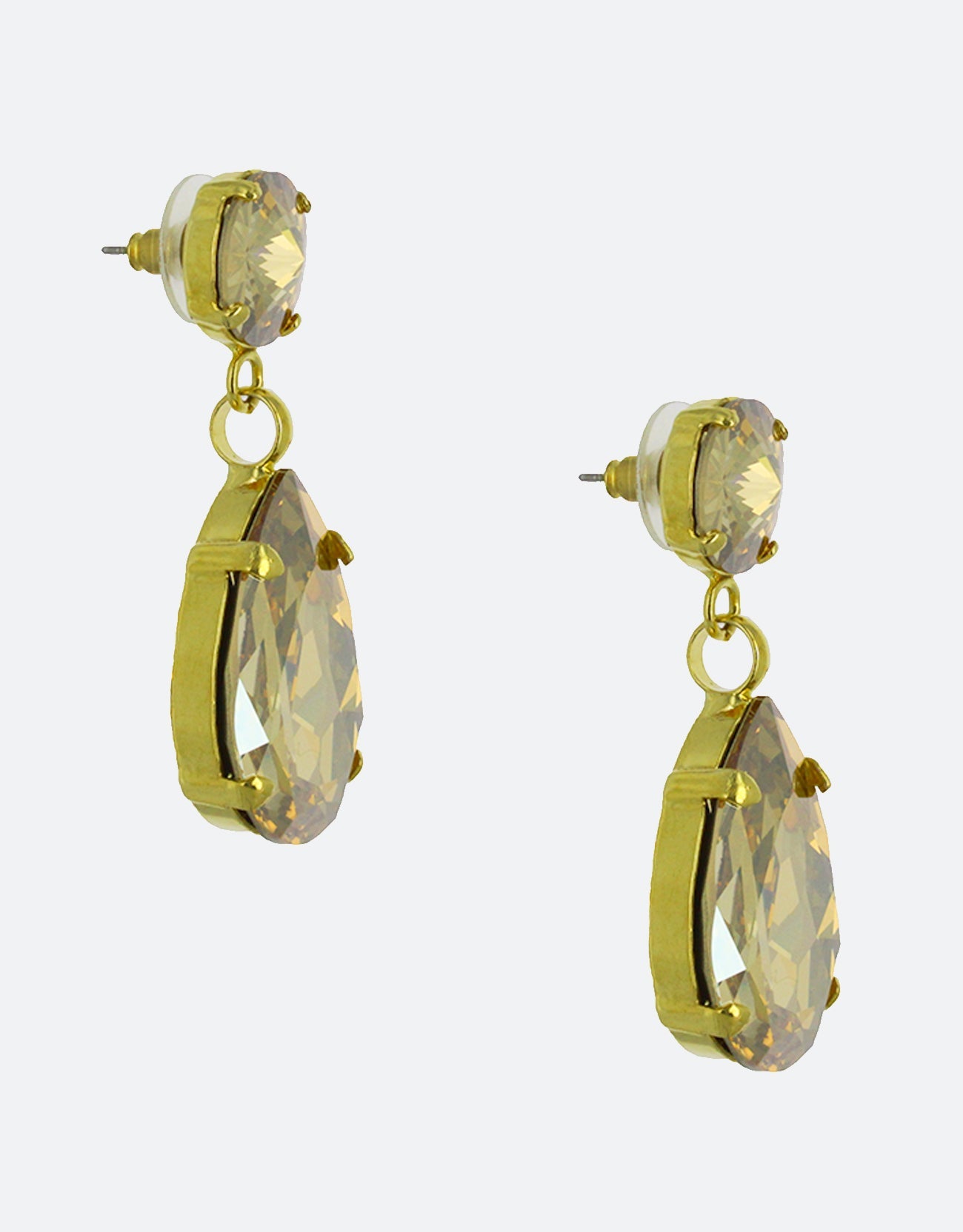 Selene Crystal Angelina classic drop earrings in champagne crystal and silver setting – lightweight handcrafted jewellery with warm sparkle for weddings and celebrations.