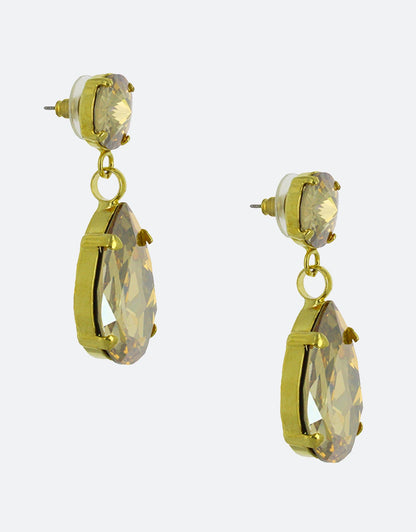 Selene Crystal Angelina classic drop earrings in champagne crystal and silver setting – lightweight handcrafted jewellery with warm sparkle for weddings and celebrations.