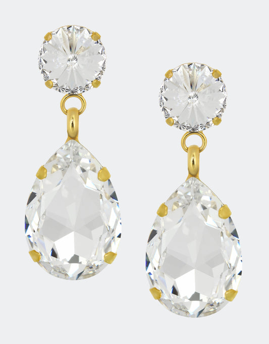 Selene Crystal Classic Angelina drop earrings in clear crystal and gold setting – handcrafted in London for over 25 years, lightweight and elegant for weddings and special occasions. Free worldwide shipping on orders over £199.