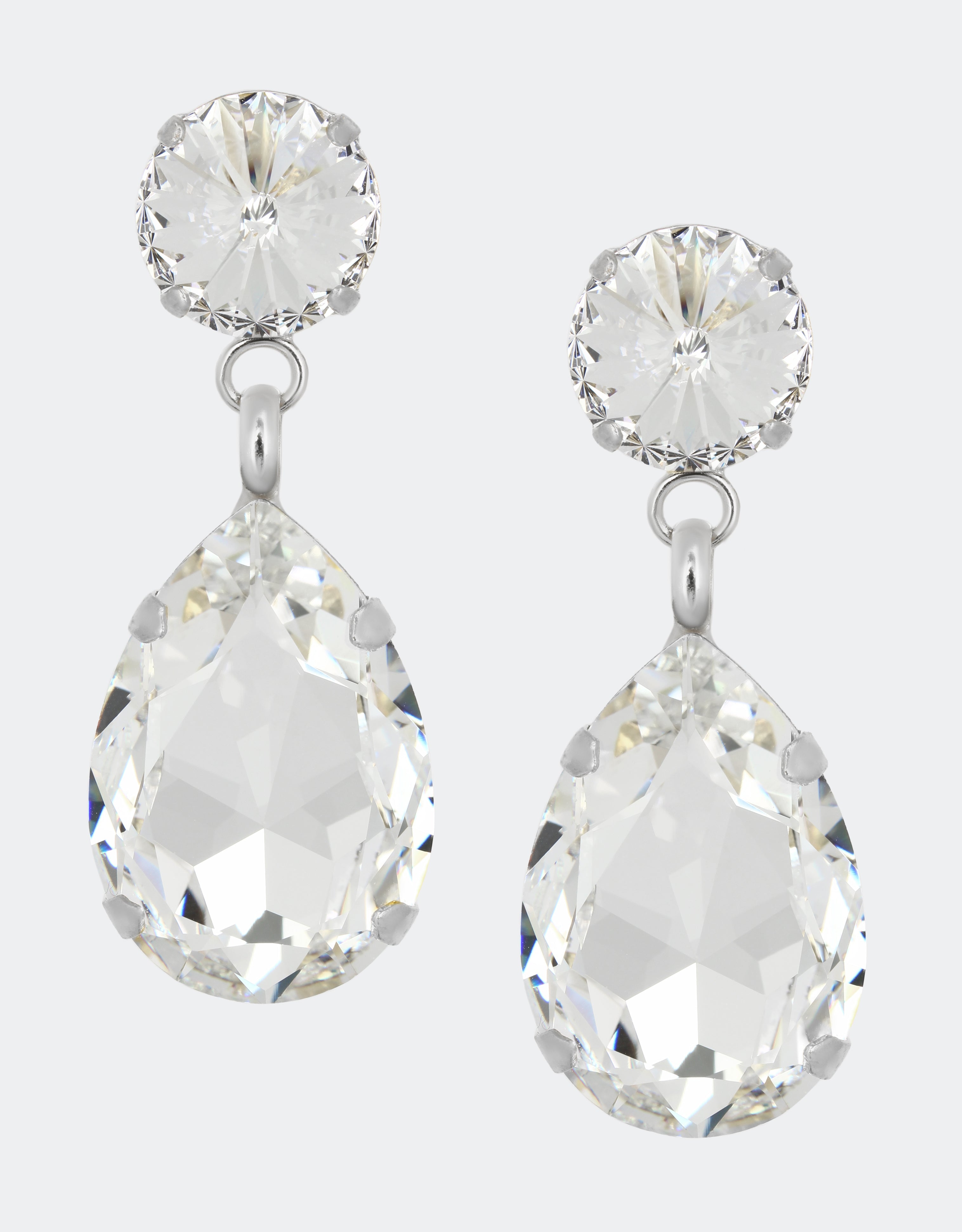 Selene Crystal Angelina drop earrings in white crystal and silver – a timeless 25-year classic reimagined with lightweight comfort and enduring elegance.