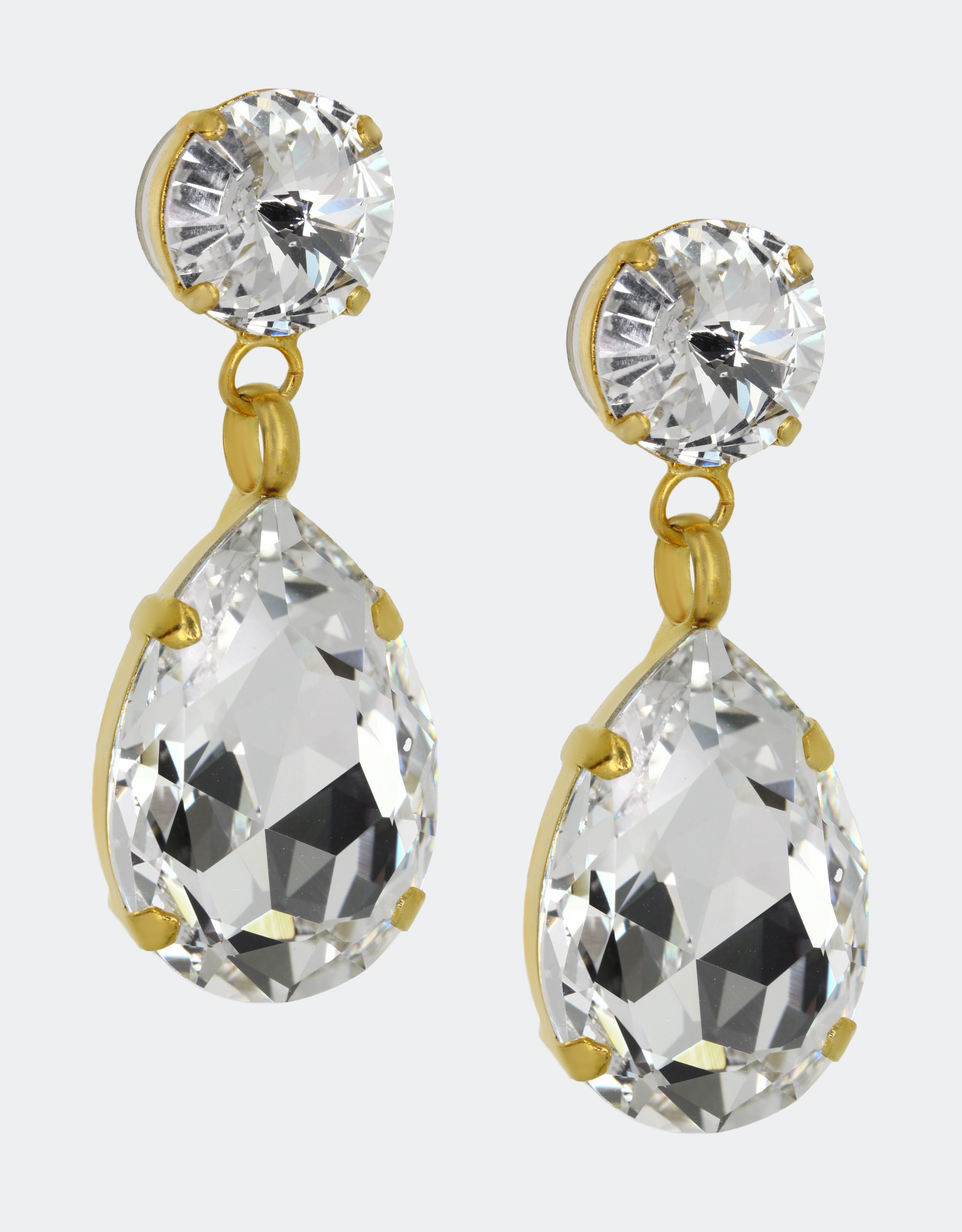 Selene Crystal Angelina teardrop earrings in clear crystal with gold setting – timeless handcrafted jewellery designed for lasting elegance and everyday luxury.