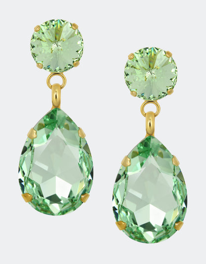 Selene Crystal Angelina teardrop earrings in mint green crystal with gold setting – elegant handcrafted drop earrings with a fresh, luminous finish for spring and summer occasions.