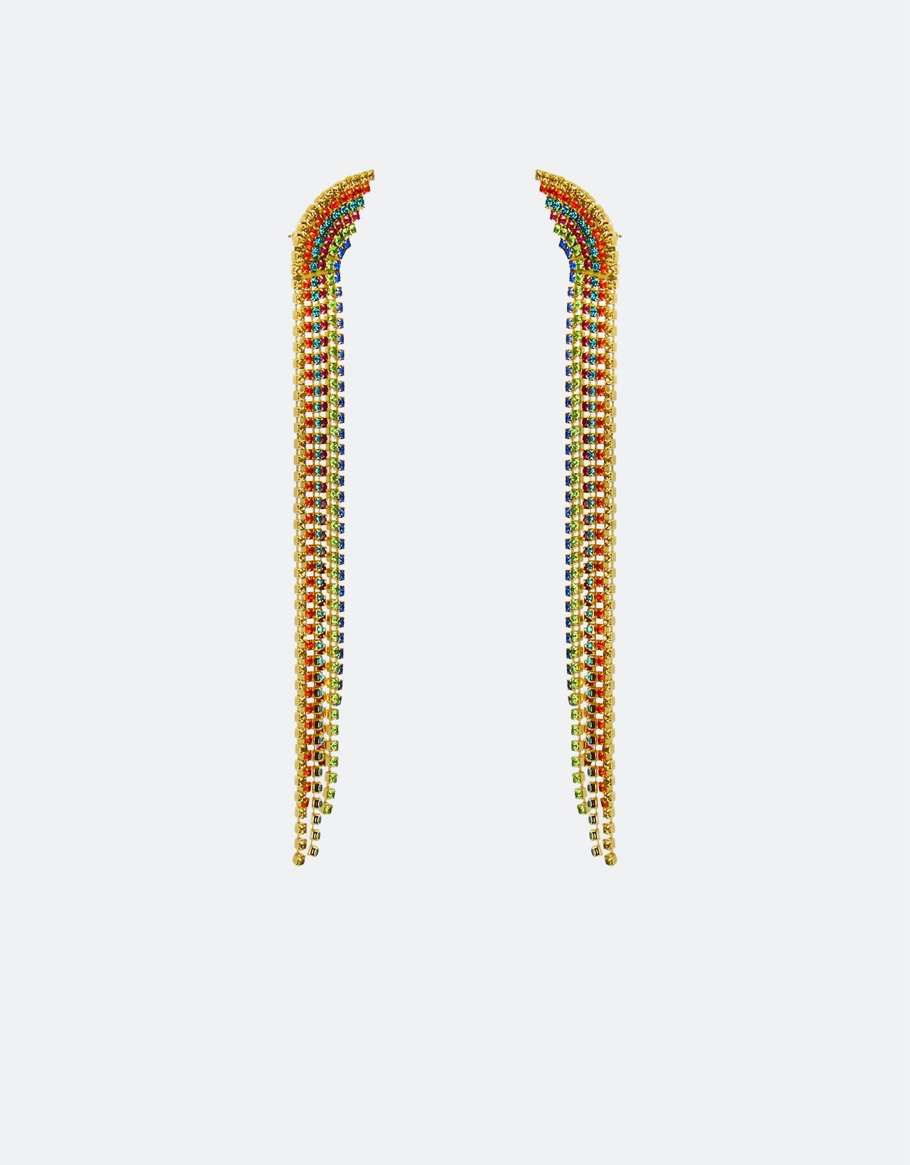 Selene Crystal Hope gold crystal tassel drop earrings – 15.5cm handmade flowing design with warm-toned sparkle, perfect for evening wear and occasion styling.