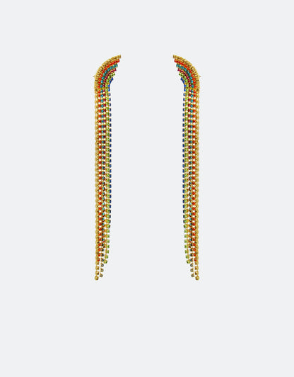Selene Crystal Hope gold crystal tassel drop earrings – 15.5cm handmade flowing design with warm-toned sparkle, perfect for evening wear and occasion styling.