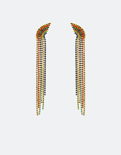 Selene Crystal Hope handmade gold drop earrings with cascading crystal strands – playful yet elegant jewellery designed to brighten any outfit for parties and celebrations. Free worldwide shipping on orders over £199.