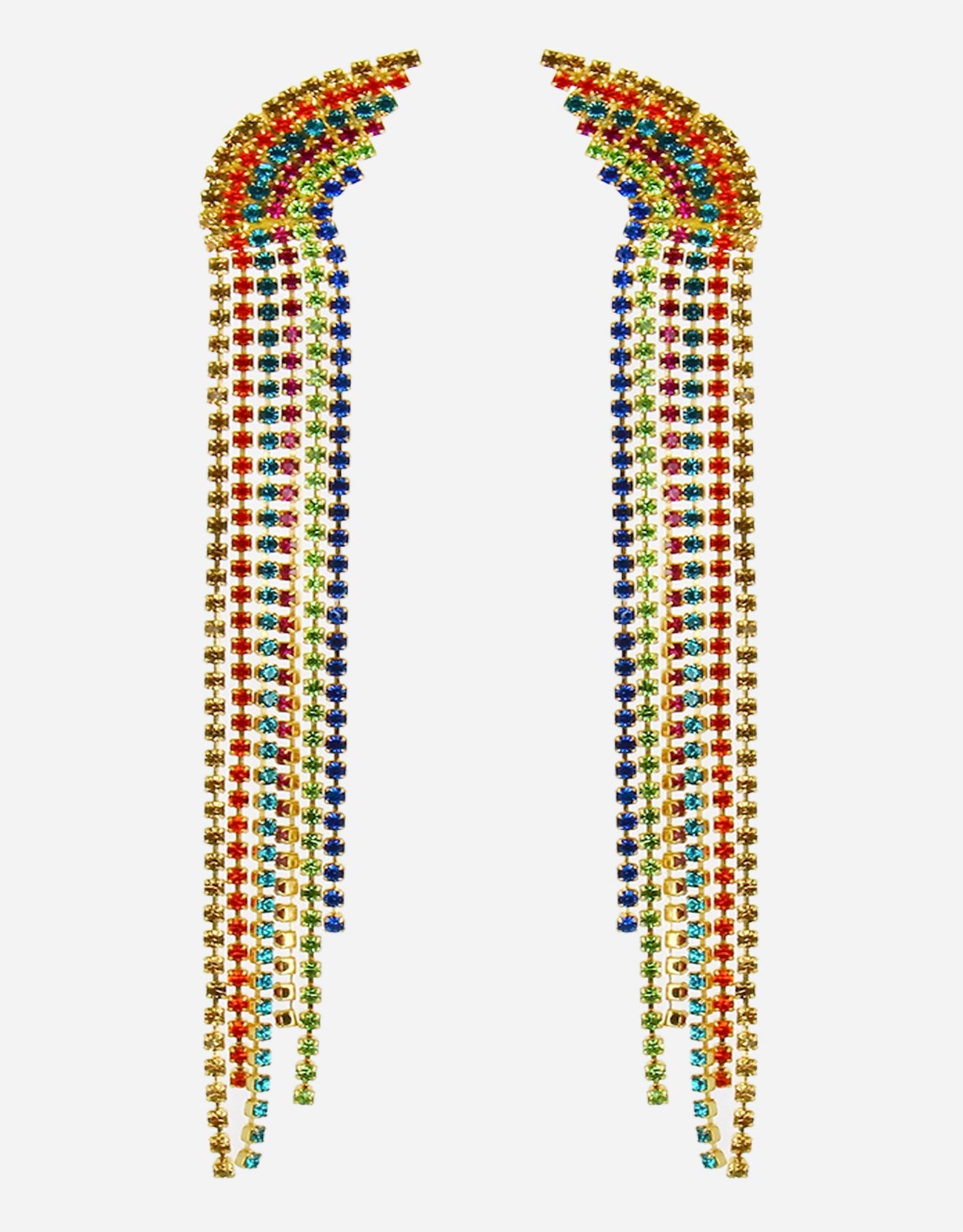 Selene Crystal Hope rainbow crystal cascading drop earrings – handmade multicolour flowing design that adds vibrant sparkle to everyday looks and special occasions. Free worldwide shipping on orders over £199.
