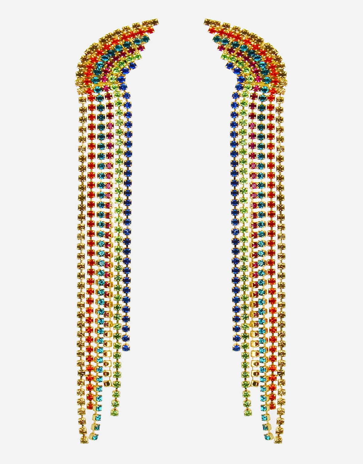 Selene Crystal Hope rainbow crystal cascading drop earrings – handmade multicolour flowing design that adds vibrant sparkle to everyday looks and special occasions. Free worldwide shipping on orders over £199.